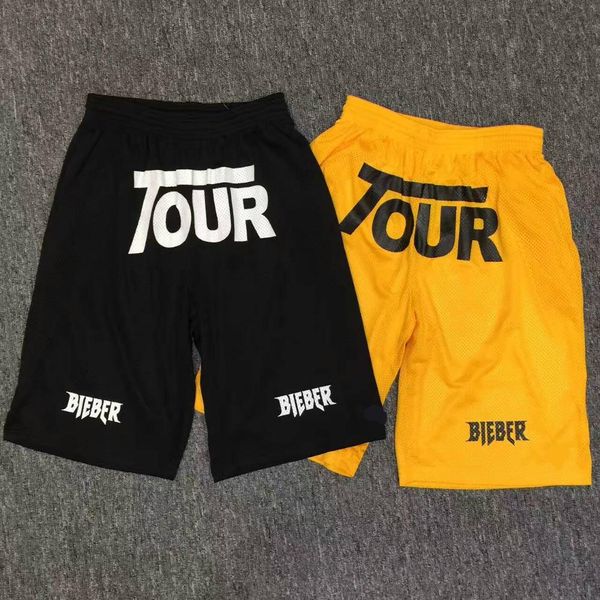 

pockets justin bieber tour blue yellow black mesh breathable new style men shorts hip hop fashion casual purpose tour shorts style s-xl, White;black