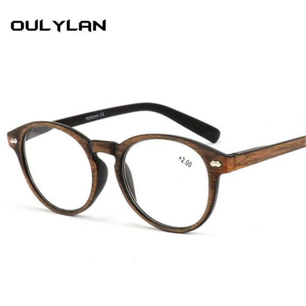 

oulylan round wood reading glasses women men vintage imitation pattern frame presbyopia eyeglasses hyperopia eyewear 1.5 2.0 2.5, White;black