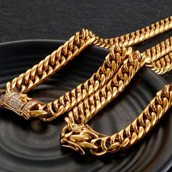 

cool 12mm thick chain black gold necklace men stainless steel with lock hip hop choker mens necklaces male heavy massive jewelry, Silver