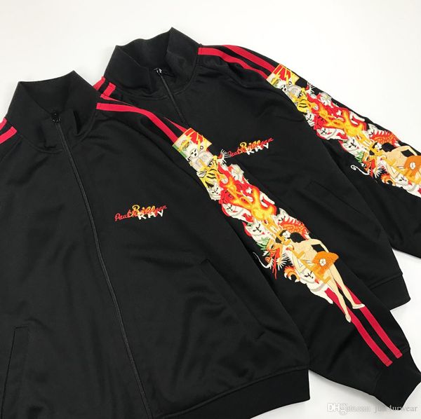 

high street japan fashion brand mens jackets coats women man embroidery flag arm striped design jackets male outerwear hoodies, Black;brown