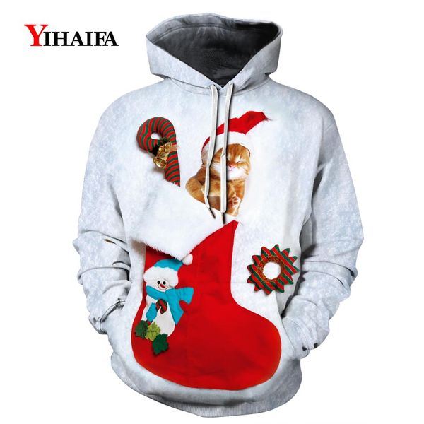 

men women sweatshirt 3d hoodies graphic christmas sock snowman streetwear pullover tracksuit couples clothes coat, Black