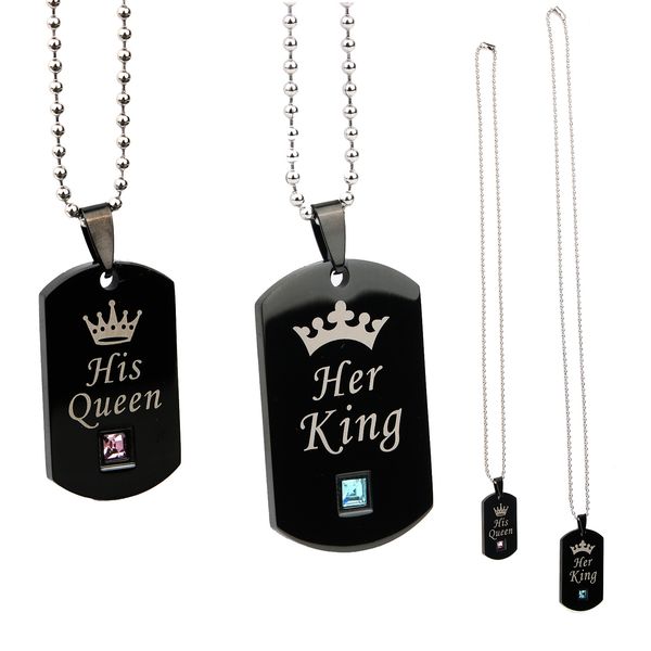 

his queen her king stainless steel couple necklace titanium steel necklace valentine gift pendant necklace, Silver