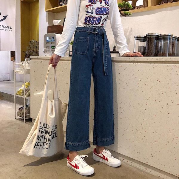 

2020 jeans for women jeans high waist lady casual spring summer streetwear wide leg pants full length, Blue