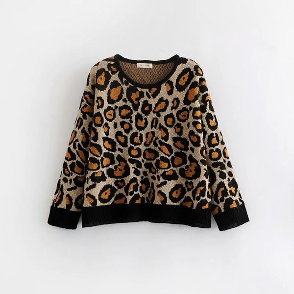 

women's sweaters winter sweater for women 2021 long sleeve knitted leopard with o-neck female pullover ladies, White;black
