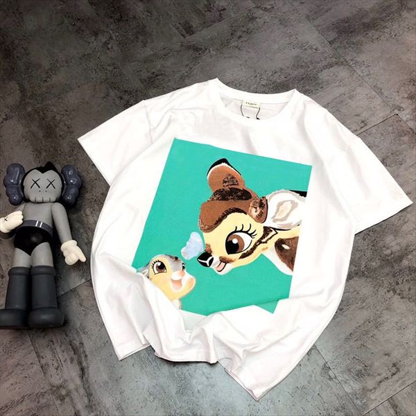

2020 women's fashion cartoon printing women's loose casual shorts type t-shirt all-match short-sleeved t-shirt, White