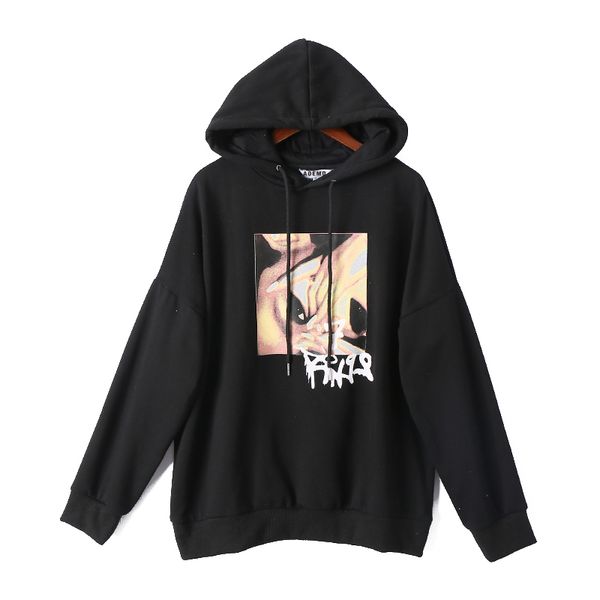 

aoemq casual sport sweatshirt autumn morning run wear sweatshirt with hooded modern character print women clothing, Black