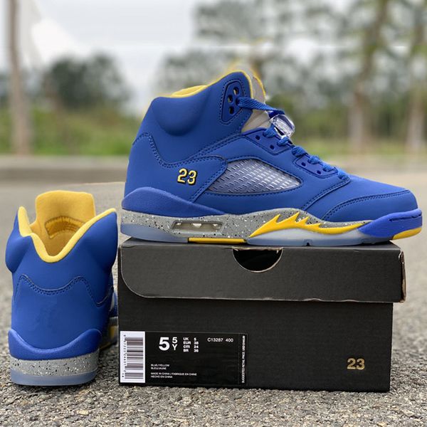 

New Released GS Basketball Shoes 5 Blue Yellow 23 High Shoes Women Fashion Designer Real Leather Athletic Sports Sneakers