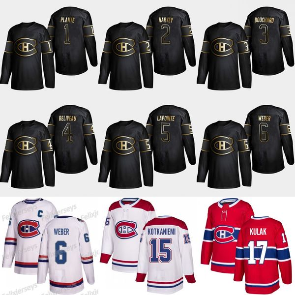 

2019 Gold Black Montreal Canadiens 1 Jacques Plante 2 Doug Harvey 3 Emile Bouchard 4 Doug Harvey 6 Shea Weber 5 Guy Lapointe Jerseys