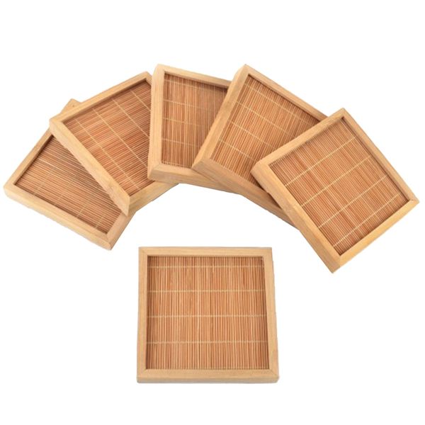 

12x natural bamboo cup square saucer cup hand tray craft pad mat 100x100mm gongfu tray serving table
