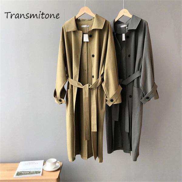 

women sashes trench coat 2019 autumn single breasted trench coats slim long female office solid coats windproof z1658, Tan;black