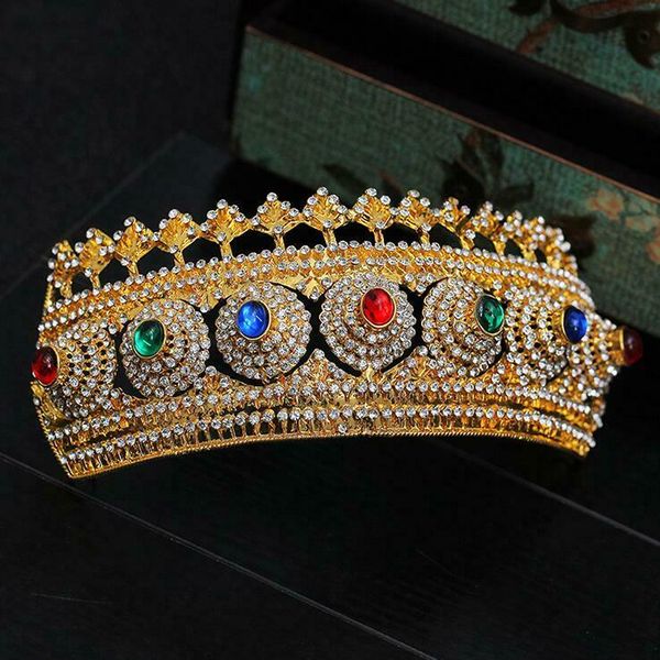 

7cm high multi colors gold wedding bridal party pageant prom tiara crown baroque hair jewelry women accessories headpiece, Golden;white