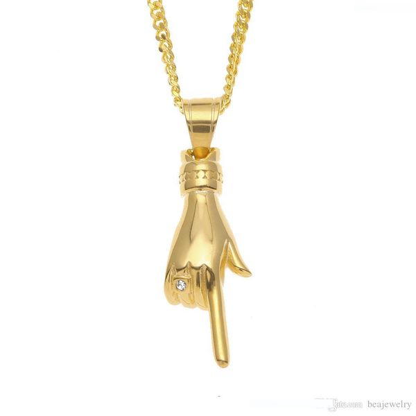 

fashion new 18k real gold plated hip hop rapper hand pendant necklace for rhinestone men women gift, Silver