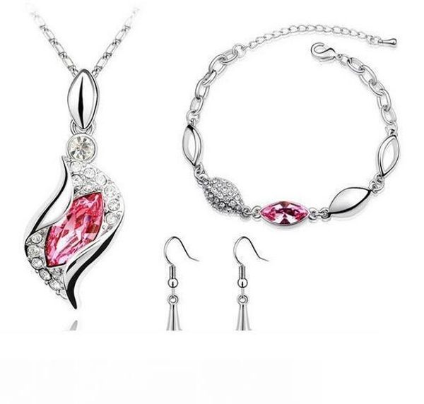 

silver jewelry sets crystal earrings pendant necklaces bracelets set for women girl party gift fashion jewelry moq 20 sets shi, Black