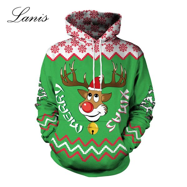

2018 осень и зима нового рождество 3d олени цифровой печать hoodie рождество свитер unisex толстовка толстовка, Black;red