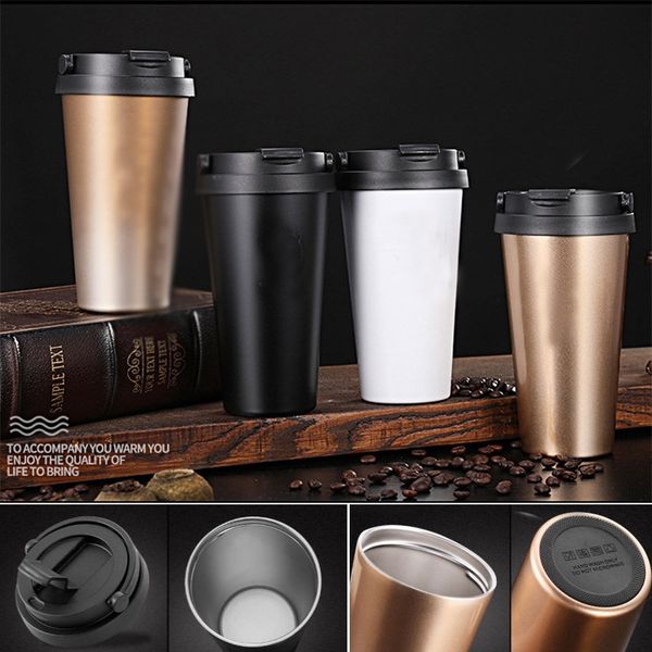 

leak-proof double wall coffee mug tumbler stainless steel travel cups 500ml with lid 4 color an2048