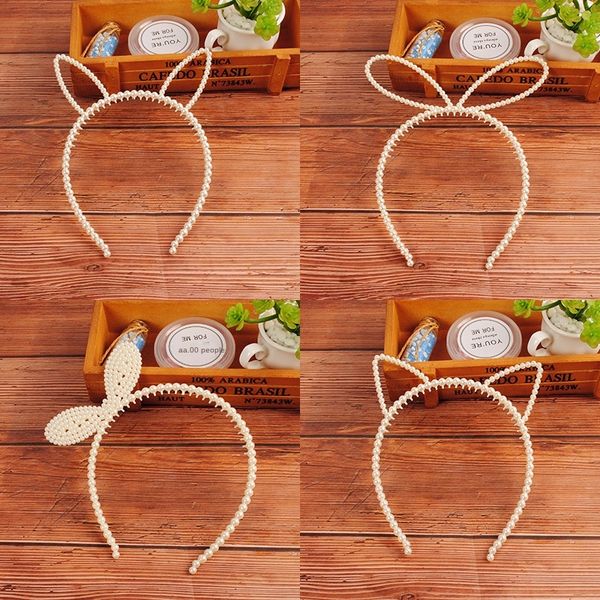 

children's tu hair band accessories cute pearl rabbit ear hair band summer hipster girl hairpin, Slivery;white