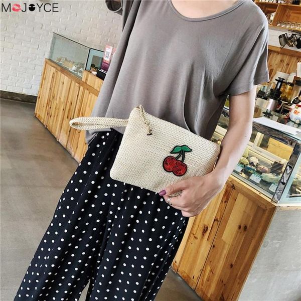 

cute wristlet clutch beach women daily makeup bags straw zipper wallet