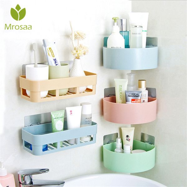 

mrosaa bathroom wall corner shelf magical sticky storage holder box stand towel rack double sucker toothpaste shelves hanger