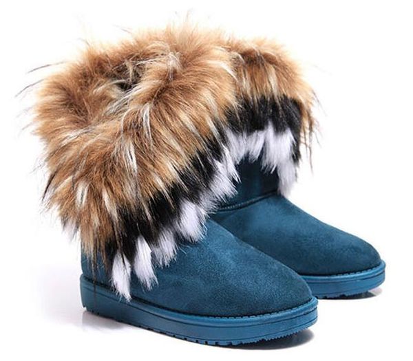 

fashion fox fur warm autumn winter wedges snow women boots shoes genuinei mitation lady short boots casual long snow shoes size 36-40, Black