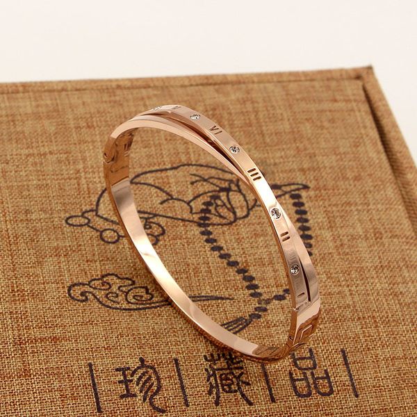 

classic brand jewelry cross zircon and roman numerals woman bangle titanium steel bracelet love bangle gift, Black