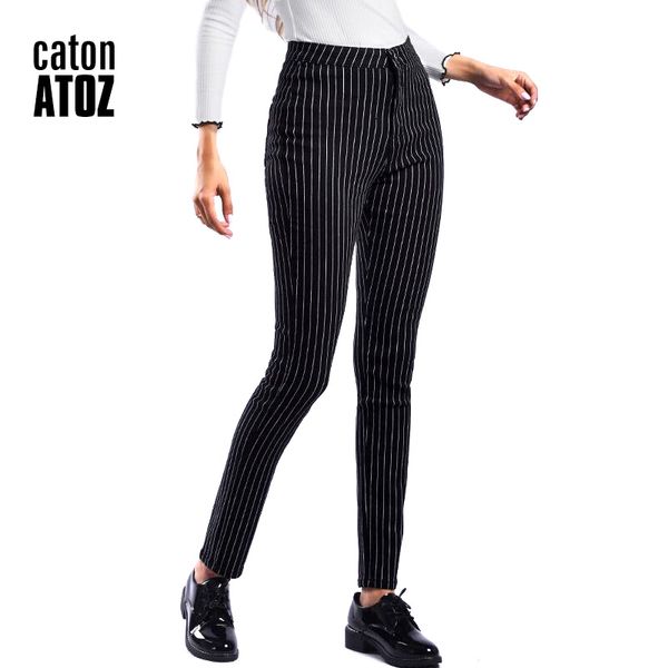 

catonatoz 2210 new wholesale woman denim pencil pants black stripes stretch jeans high waist pants women high waist jeans femme, Blue
