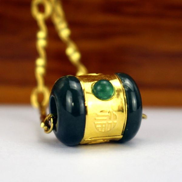 

vogue design hetian jade men women necklace pendant 24k gold lucky tube cylinder black green pendants fine jewelry ing, Silver