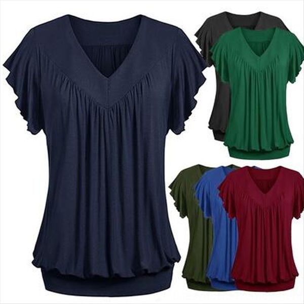 

2019 plus size women's short sleeve v-neck wrinkle t-shirt 2019 plus size women's short sleeve v-neck wrinkle t-sh, White