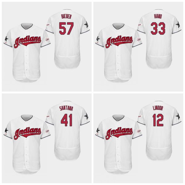 

#57 Shane Bieber 2019 All-star Lindor Brad Hand Carlos Santana Mike Freeman RamirezBauer Jason Kipnis Corey Kluber Indians Baseball Jersey