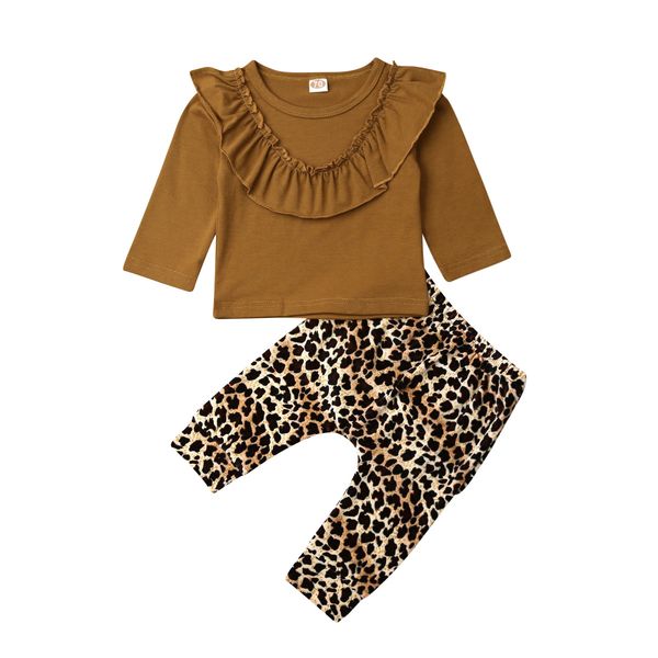 

2pcs новорожденных infant baby girl сборка pure color tops + леопардовые леггинсы брюки одежда outfit комплект с длинным рукавом осень 0-3y, Pink;blue