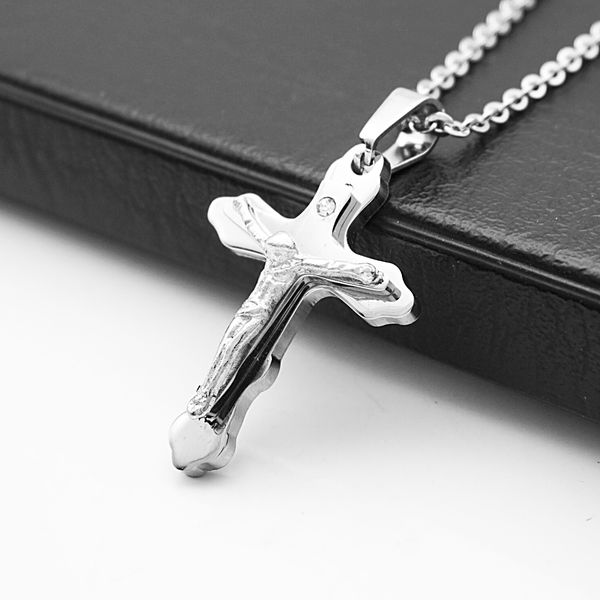 

женщины кристалл нержавеющая сталь серебро иисус крест кулон длинная цепь ожерелье, Silver