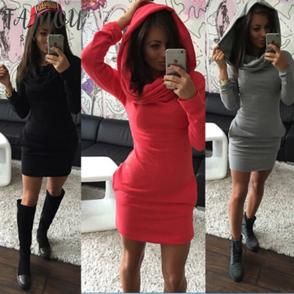 

new women lady dress casual pullover jumper hoodie long sleeve hooded sweatshirt slim dresses autumn winter, Black;gray