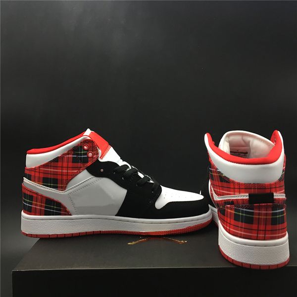 

mid basketball shoes 1 1s black toe tartan christmas for girls womens red white trainer sports sneakers