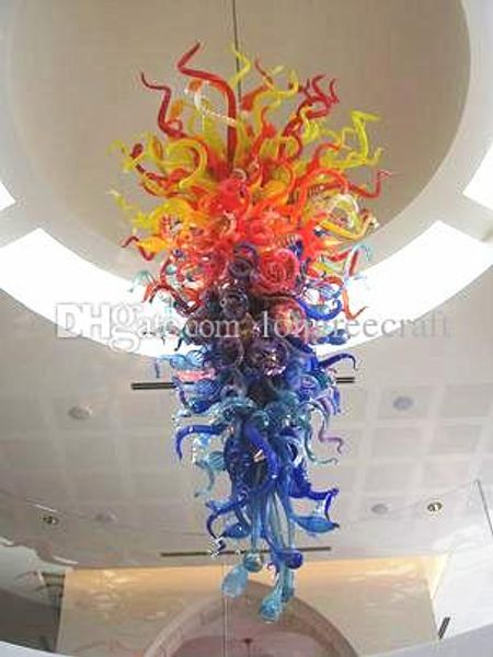 

italy design orange shade blue colored hand blown glass chandelier lighting chain led light fixture chandeliers