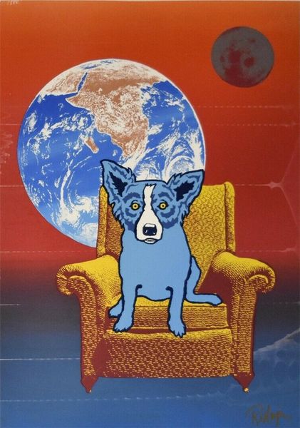 

джордж rodrigue голубой собаки space chair-2 home decor расписанную hd печать картина маслом на холсте wall art canvas картинки 200112