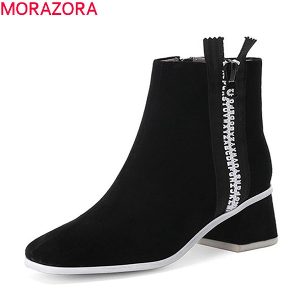 

morazora 2020 new arrive fashion ankle boots square heel black color women shoes med heels winter women boots