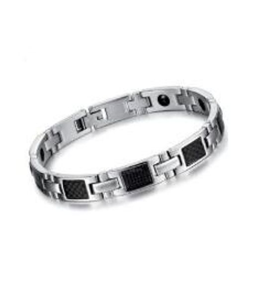 

queen66 2020 jewelry fashion gift magnetic bracelet stone inlay health balance stainless steel men bracelet healthy men jewelry, Black