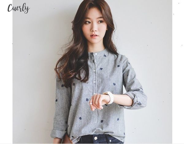 

autumn shirt leaves embroidery long sleeve women blouses female ladies casual shirts women striped blusas femininas, White