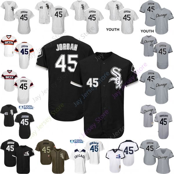 

2019 Chicago 45 Michael Jersey White Sox Jerseys Cool Base Flexbase Home Away White Black Red Grey Pullover Button Men Women Youth