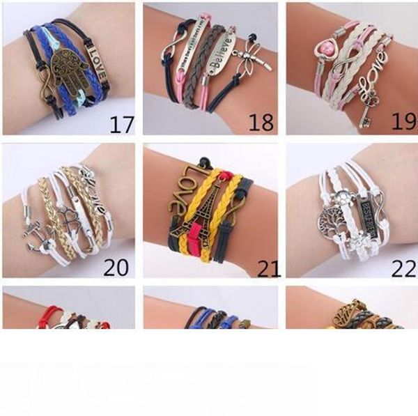 

infinity charm bracelets multilayer woven leather bracelets antique cross anchor love peach knitting bronze diy charm bangles ing, Golden;silver
