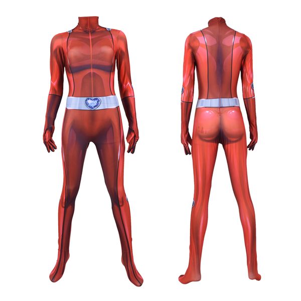 

High Quality Adult child Clover Totally Spies Red Cosplay Costume Halloween Superhero Lycar Spandex Zentai Bodysuit Catsuit Jumpsuit