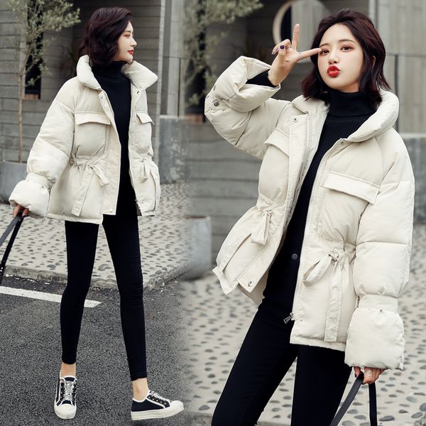 

2019 new winter hooded long sleeve solid color black cotton-padded warm loose big size jacket women parkas fashion outwear