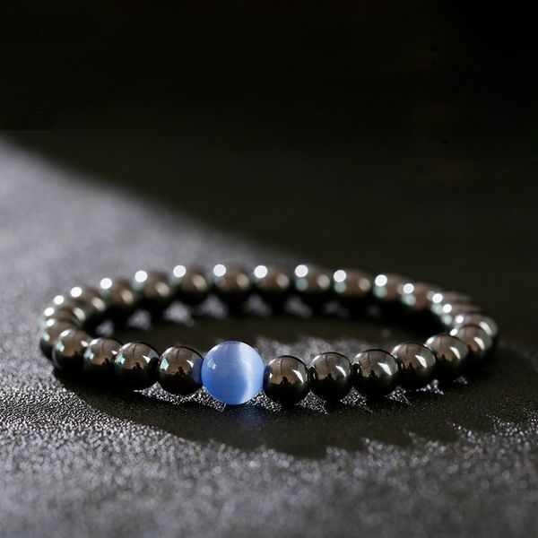

2019 men hematite stone beaded bracelet handmade chakra opal elastic bracelets&bangles women pulseras, Black
