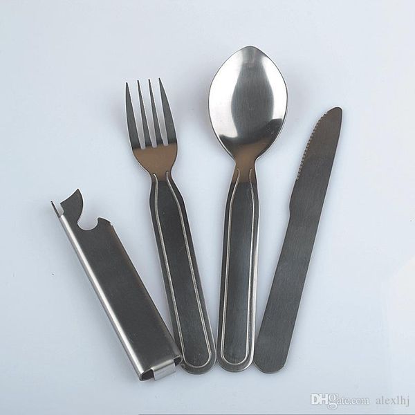 

portable folding camping tools stainless steel outdoor folding tableware set picnic knife fork spoon travel kit