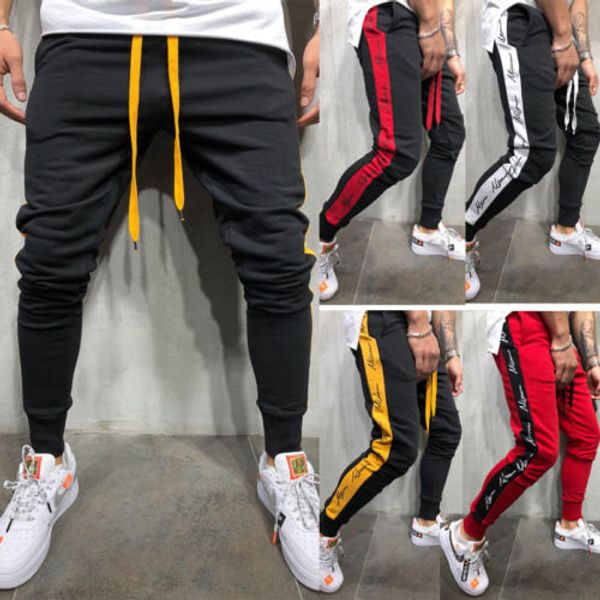 

mens gym slim fit trousers tracksuit bottoms skinny joggers sweat track pants men casual trousers male clothing, Black