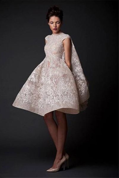 Krikor Jabotian Brautkleider, Juwelen-Spitzenapplikationen, ärmellose Strand-Brautkleider, knielang, kurzes A-Linien-Hochzeitskleid mit Ple265Y