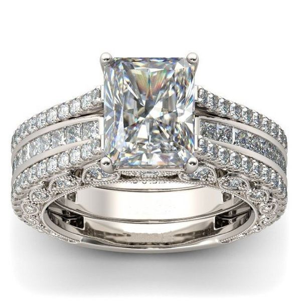 

2019 fashion elegant rings for women sliver color wedding engagement fashion jewelry with full shiny cubiz zircon female ring, Silver