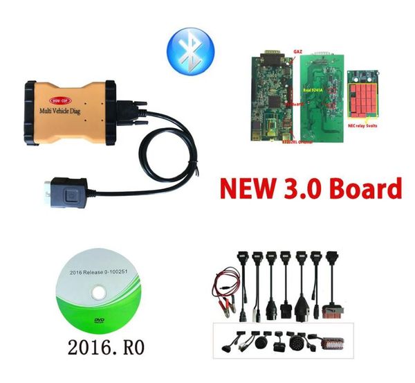

multi vhicle diag v3.0 pcb with bluetooth 2016r0 keygen scanner for autocome delphis mvd obd obd2 diagnostic tool+8pc car cables