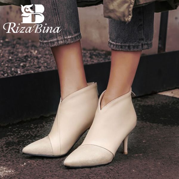 

rizabina plus size 30-48 women ankle boots daily outdoor casual shoes women patchwork fashion office work warm winter footwear, Black