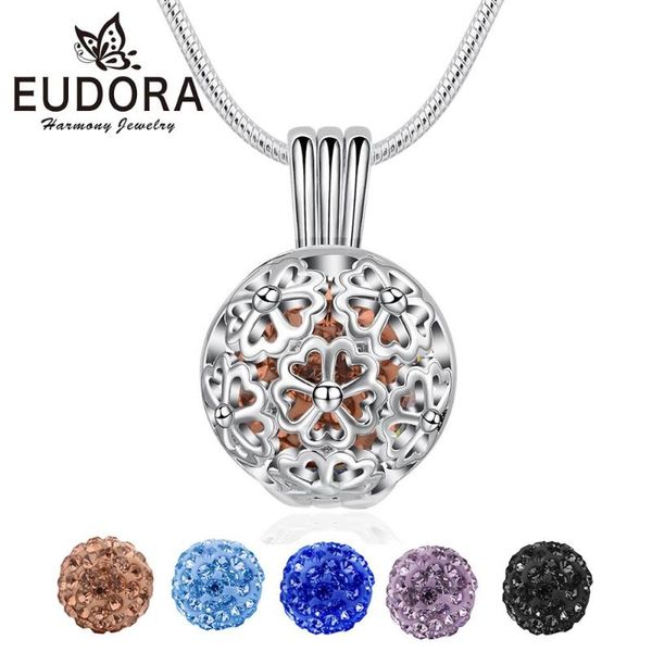 

eudora silver blossom flower round ball cage locket pendant statement necklace with crystal ball snake chain fine jewelry k317