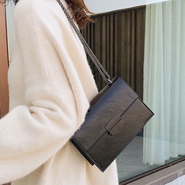 

solid color pu leather crossbody bags for women 2019 chain shoulder messenger bag female travel lock handbags